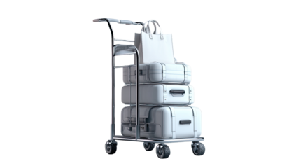 White luggage on a metal cart