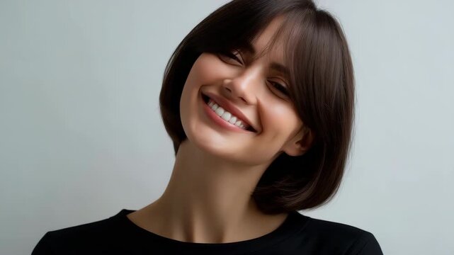 Young caucasian female with short brown hair and black top facing forward
