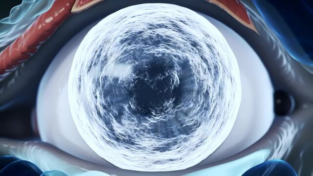 Close-up eye render, anatomy detail, medical background, visual science