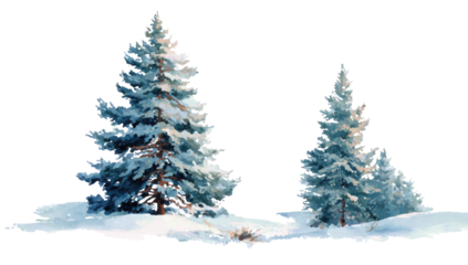 Two winter trees on snow-covered ground
