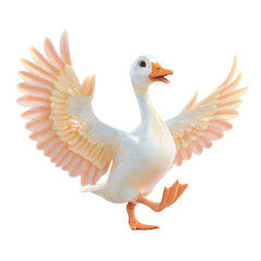 Fototapeta premium Glossy 3D Illustration of a Goose Walking with Wings Spread in Pastel Shades