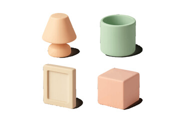 Colorful set of geometric shapes and decorative items on a white background for creative play and design inspiration