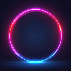 Obraz premium Vibrant neon circle frame illuminates a dark backdrop, showcasing a dynamic design with glowing pink and blue hues.