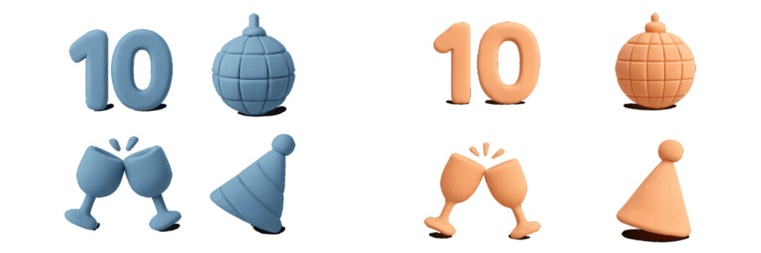 Colorful celebration icons featuring numbers, party hats, and glasses for milestone events and festivities