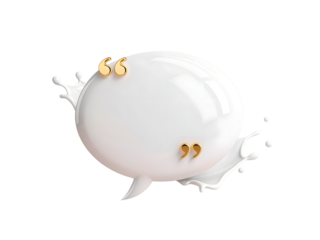 A white speech bubble with milk splash isolated on transparent background