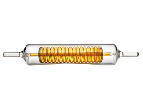 Vintage light bulb with a coiled filament isolated on transparent background