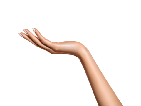 A womans hand gently reaching up, isolated on transparent background - Powered by Adobe