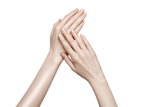 Womans hands gently touching isolated on transparent background