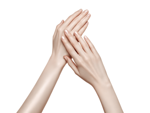 Womans hands gently touching isolated on transparent background