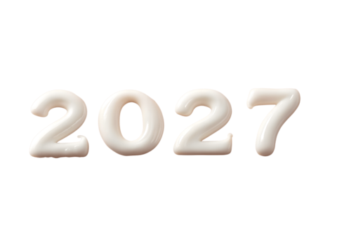 The year 2027 is written in white cream isolated on transparent background - Powered by Adobe