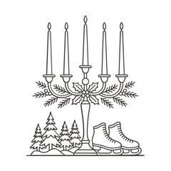 Vintage christmas candelabra with skates and pine trees