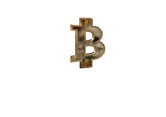 Gold Bitcoin symbol on black background