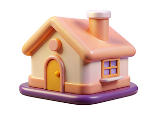 Cartoonish dream house isolated cute 3d rendering with peach and yellow accents simple architecture miniature home design 3d illustration isolated on transparent background