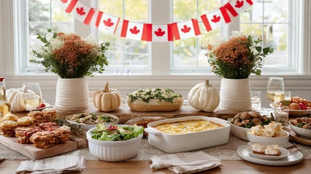 Gather around a beautifully set table featuring a golden roast turkey, sides, and festive decorations for Thanksgiving.