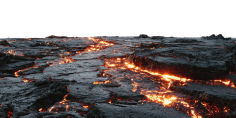 Lava flows across a desolate landscape