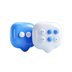 Two speech bubbles, light blue and white, with buttons