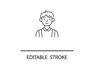 Friendly male icon smiling, representing teamwork, connection, and approachable professionalism in modern business settings.