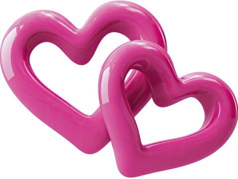 Two linked pink hearts.  Glossy, 3D