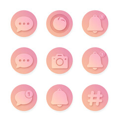Soft Pink 3D Social Media Notification Icons Set: Modern UI/UX Elements for Web and Mobile Apps