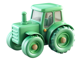 Stylized green tractor toy model agriculture vehicle design farm equipment farming concept minimalist design3d illustration isolated on transparent background