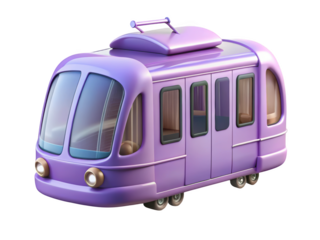 Stylized purple train transport public commute futuristic design railway vehicle modern transportation concept smooth rendered design isolated 3d illustration isolated on transparent background