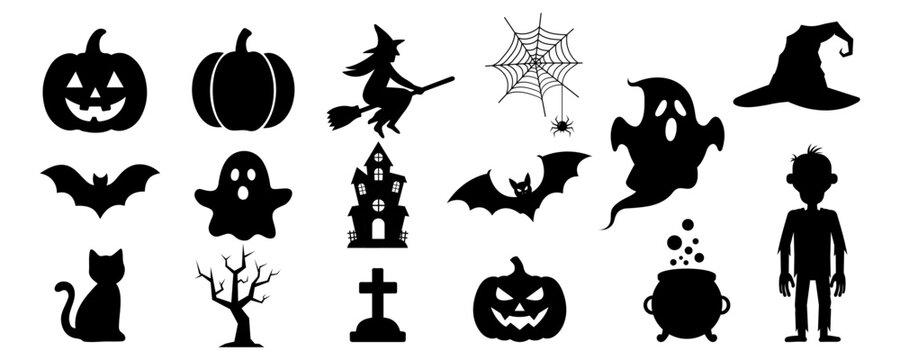 A set of scary items for celebrating Halloween. Halloween elements Vector graphics.