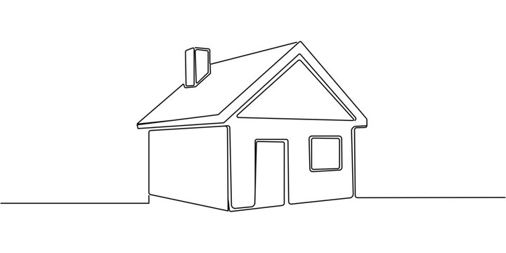 Continuous thin line home vector illustration. Single continuous line drawing of a luxury house in a big cit minimalist house icon. House architecture isolated minimalism concept. Editable stroke