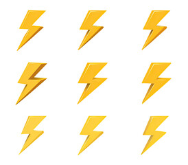 Nine yellow lightning bolt icons on a black background