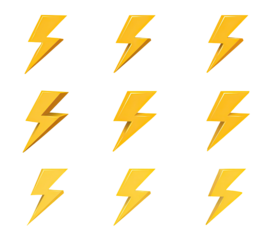 Nine yellow lightning bolt icons on a black background