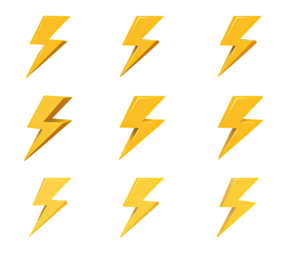 Nine yellow lightning bolt icons on a black background