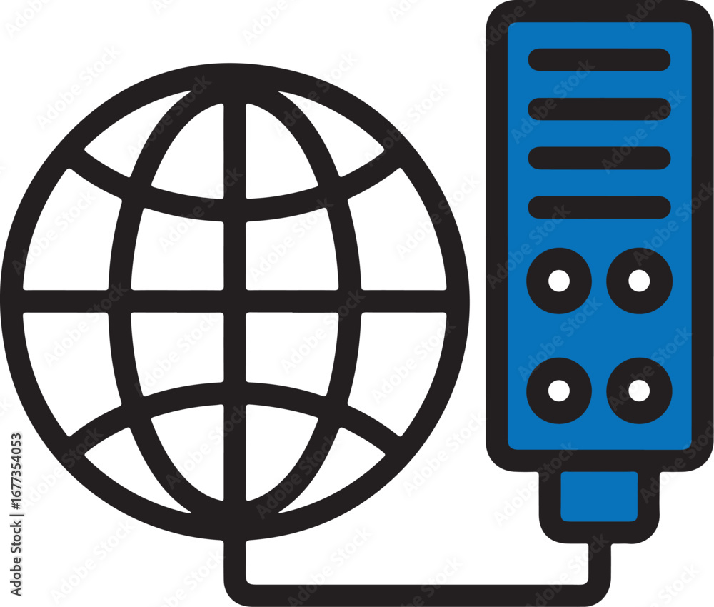 Poster network server connected to the globe, representing internet connection