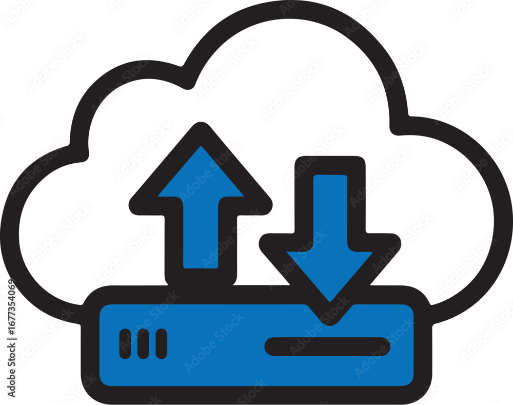 Poster cloud computing icon with upload and download arrows