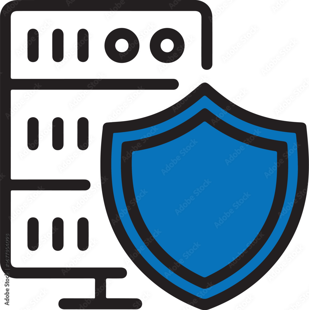 Poster server with shield, representing data security and protection