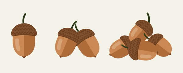 Acorns. Brown acorns cartoon. Autumn cartoon. Digital art illustration. Vector acorn, oak fruit illustration in flat style