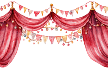 Watercolor stage curtain with festive decorations
