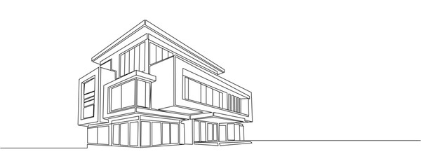 Modern house line sketch building art city. Home property architecture hand drawn minimalist concept. Modern single line draw design vector graphic illustration Editable stroke