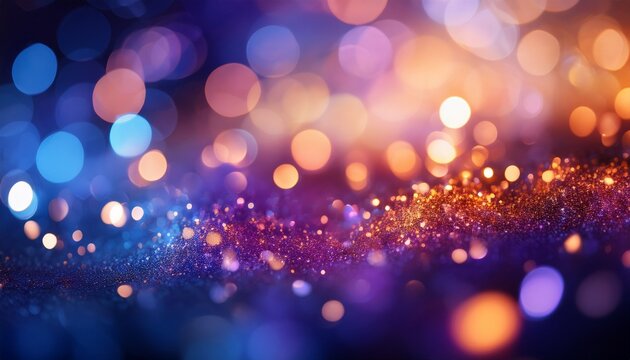 vibrant abstract background featuring shimmering bokeh lights in purple orange and blue hues