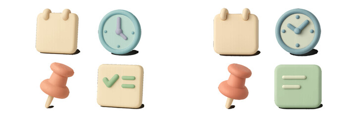 Colorful calendar and clock icons arranged creatively for digital planning and organization