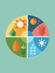 Trendy art style abstract circle divided into four sections poster, cover, card.