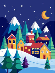 Fototapeta premium Trendy art style abstract snowy poster, cover, card with bright beautiful leaves, plants, snowy landscape. 