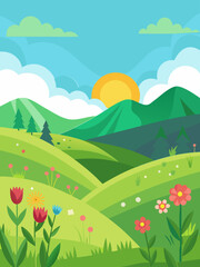 Trendy art style abstract spring poster, cover, card with bright beautiful leaves, plants, spring landscape. 