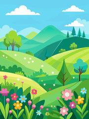 Fototapeta premium Trendy art style abstract spring poster, cover, card with bright beautiful leaves, plants, spring landscape.