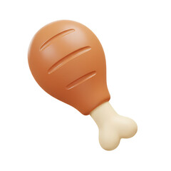 Cartoon Style Chicken Leg on Transparent Background Rendered Illustration