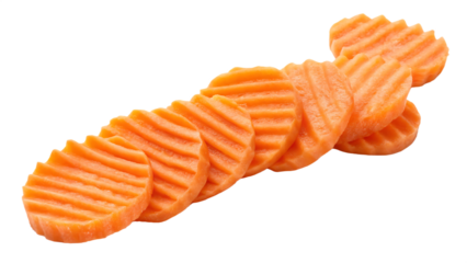 Fresh crinkle cut carrot slices with a wavy design PNG. AI GENERATED.
