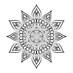 sun and flower Mandala Flower Ornament, Intricate Black and White Line Art for Coloring and Decoration