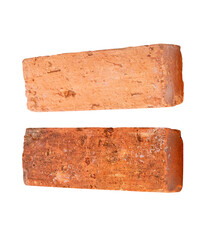 Top view set of two old orange or red bricks isolated with clipping path in png file format