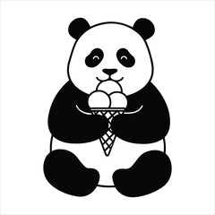 Cute cartoon panda bear eating delicious ice cream cone adorable animal graphic design element