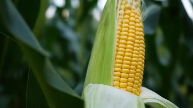 Isolated single ear of corn still in its husk agriculture and farming close up