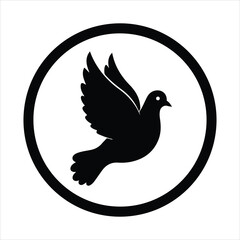 Silhouette of a dove in flight within a circular frame representing peace hope and spirituality