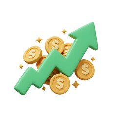 Arrow pointing upwards with coins showing financial growth and success